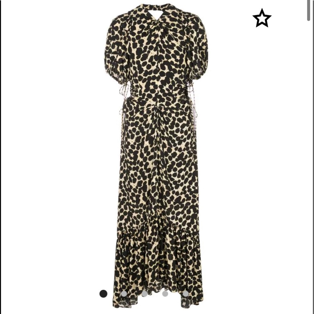 Gorgeous cinched dress features short sleeves, a drawstring fastening